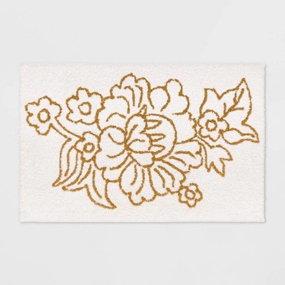 Threshold Bath Nwt Threshold Tufted White Brown Floral Print Bath